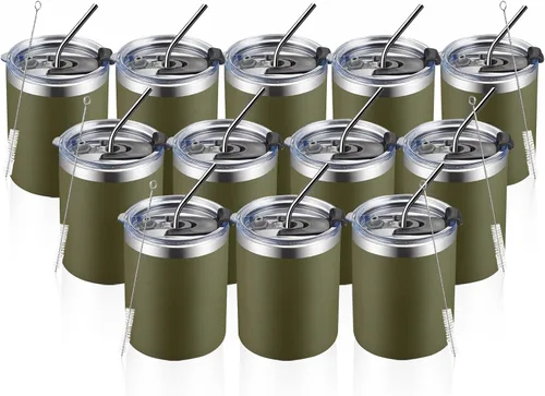 Miniatura 8 de MEWAY Paquete de 8 tazas reutilizables aisladas de acero inoxidable de 12 onzas, taza de café duradera de doble pared, capa en polvo, para café