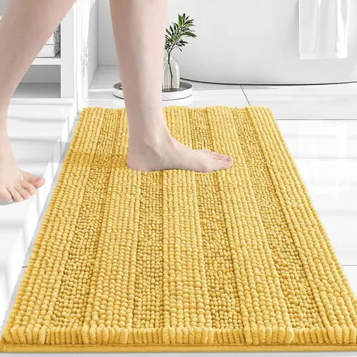Miniatura 40 de Grandaily Alfombras de baño de felpilla a rayas de 24 x 16 pulgadas, extra gruesas y suaves, absorbentes, parte trasera de goma, alfombra de ducha