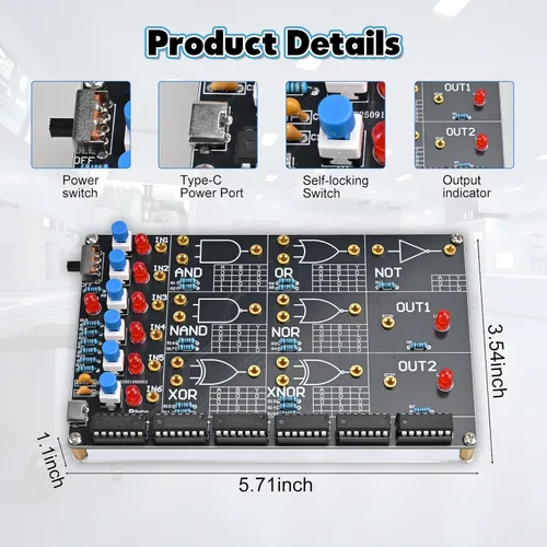 Miniatura 2 de Kit de soldadura de circuito de puerta lógica para bricolaje, kit básico de aprendizaje de puerta lógica con simulación LED interactiva, kit