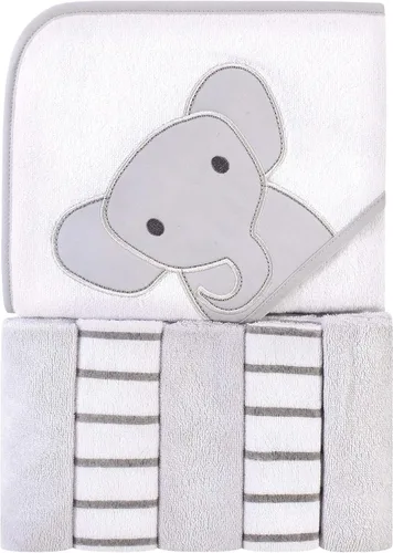 Miniatura 6 de Hudson Baby Toalla unisex con capucha para bebé y cinco toallas pequeñas, diseño de elefante gris con puntos azules, talla única