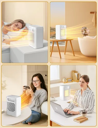 Miniatura 8 de Calentador de espacio eléctrico Lerat, calentador pequeño para uso en interiores, 1200W PTC de calentamiento rápido portátil, protección contra