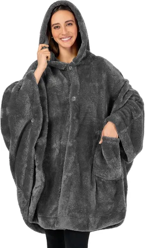 Miniatura 12 de PAVILIA Angel Wrap Hooded Blanket Poncho, Wearable Blanket Throw Wrap Poncho for Women Adult, Cozy Fluffy Sherpa Shawl Cape