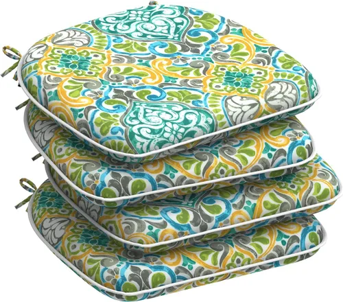Miniatura 28 de DYTXIII Juego de 2 cojines para sillas de exterior con lazos, almohadillas repelentes al agua para sillas de patio de 17 x 16 pulgadas para muebles