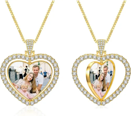 Collar con foto de doble cara, colgante de foto personalizado, collar con colgante giratorio personalizado, collares de fotos personalizados para