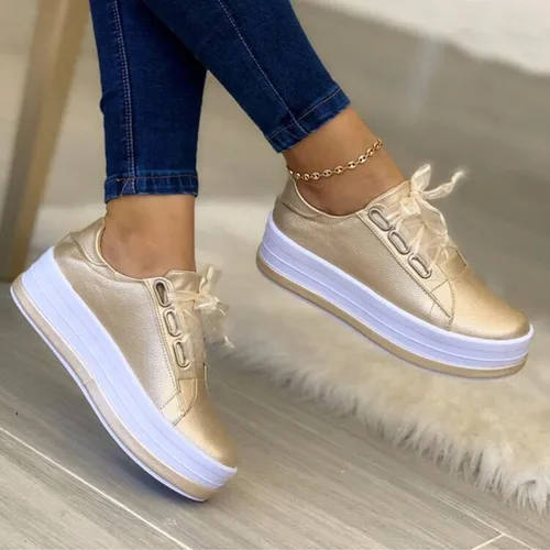 Miniatura 6 de Hbeylia Zapatos deportivos de plataforma para mujer, a la moda, informales, de cuero, puntera redonda, parte inferior gruesa, tacones altos, zapatos