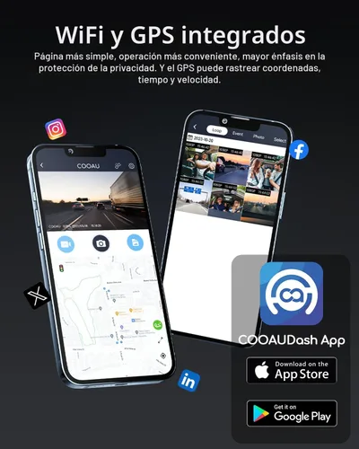 Miniatura 5 de COOAU Cámara de tablero dual 2.5K+1080P, cámara de tablero frontal e interior, GPS y WI-FI integrados, cámara de tablero para automóviles, perfecta