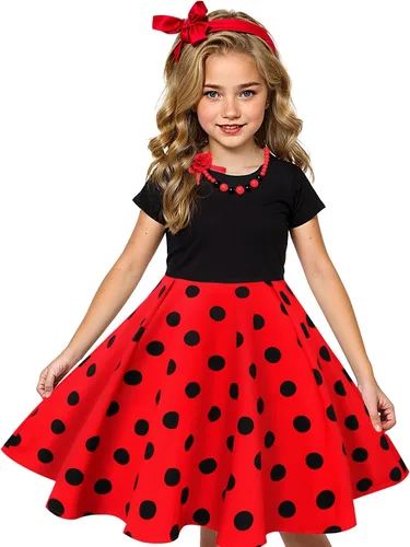 Tao-Ge Vestidos de Navidad para niñas, vestido vintage de los años 50 y 1950, vestido de fiesta a cuadros con lunares y flores, talla 6-12