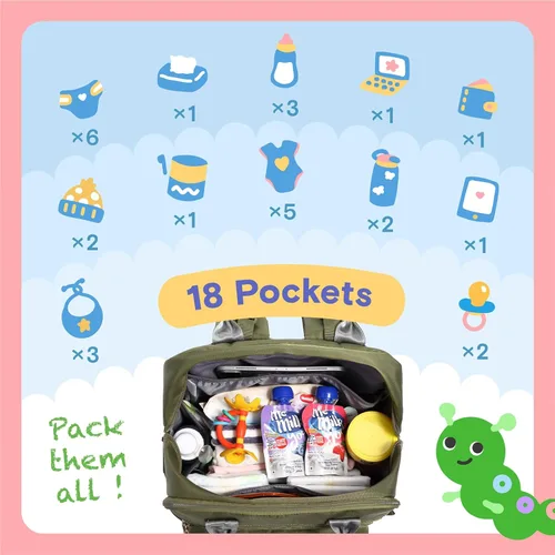 Miniatura 6 de iniuniu Mochila para pañales, kit 4 en 1, bolsas de bebé unisex grandes para niños y niñas, mochila de viaje impermeable con bolsa para pañales