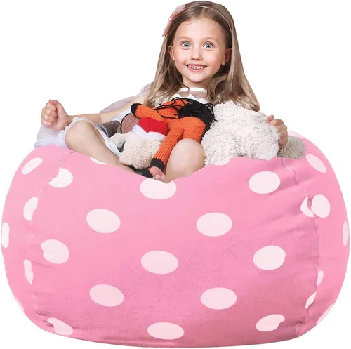 Miniatura 21 de WEKAPO Puf de almacenamiento de animales de peluche para niños, puf con cremallera rellenable para organizar juguetes de peluche, lona de algodón