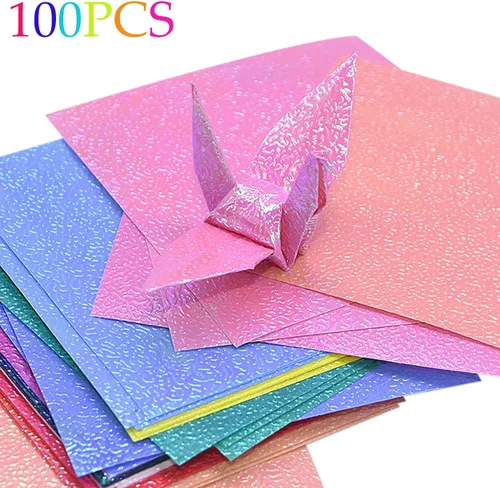 Akusety 100 hojas de papel de origami con purpurina, papel brillante de origami de colores prémium para manualidades, caja de regalo, envoltura,