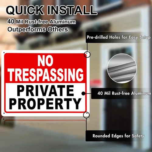 Miniatura 3 de 2 paquetes de señales de no trespassing de propiedad privada – 10x7 pulgadas de aluminio libre de óxido, impreso con UV, recubrimiento reflectante
