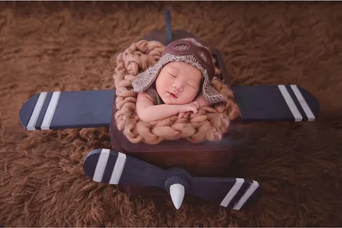 Miniatura 3 de Zeroest Accesorios de fotografía para bebé, sombreros de piloto, trajes de sesión de fotos, disfraz de ganchillo para niño y niña, sombrero de punto