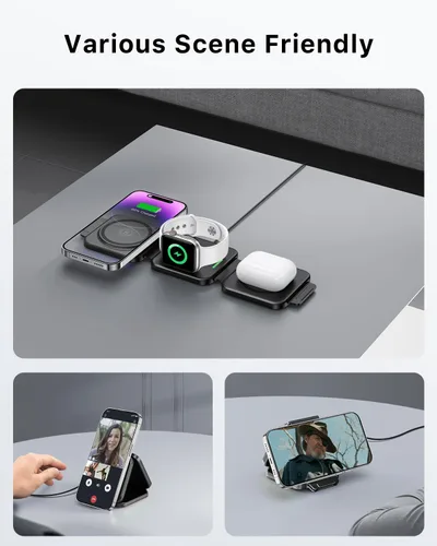 Miniatura 7 de Estación de carga inalámbrica magnética plegable 3 en 1 para dispositivos Apple, organizador de viaje y escritorio compatible con iPhone 17-12