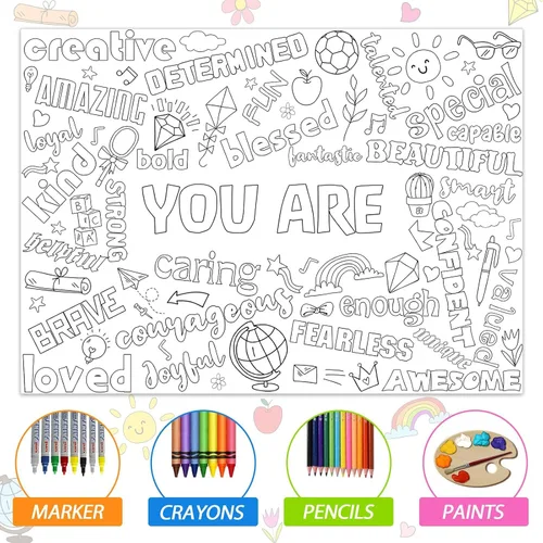 Miniatura 3 de Naozinebi Póster para colorear positivo para niños, póster gigante con texto en inglés "You Are Coloring", gran afirmaciones positivas, mantel