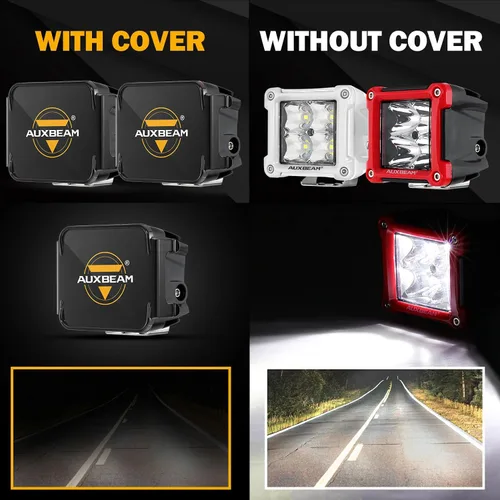 Auxbeam Barra de luz LED blanca de 3 pulgadas y 40 W con cubiertas protectoras negras, haz de puntos, luces de zanja, luces de conducción, luces de