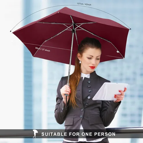 Miniatura 94 de LEAGERA Paraguas de viaje compacto para bolso, mango plano, impermeable para lluvia ligera