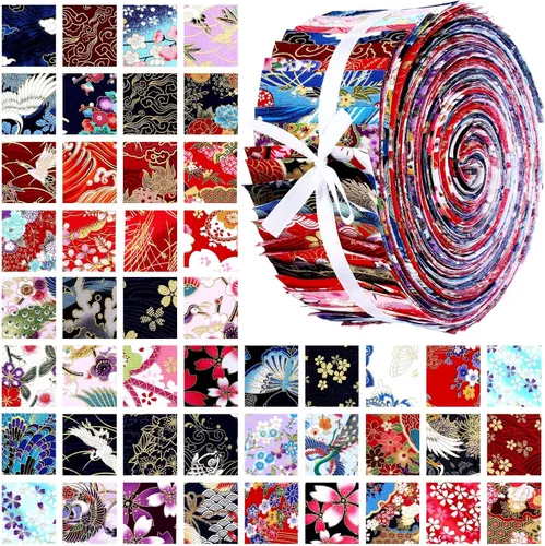 Miniatura 24 de Ganeen 100 piezas de rollo de tela para acolchado floral rosa y morado, cuadrados de tela de 2.56 pulgadas, tiras de tela de jalea precortadas