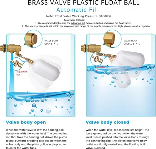 Miniatura 2 de Válvula de flotador de 1/2 pulgada, válvula de latón con válvula de bola de flotador de agua de plástico con brazo ajustable llenado automático