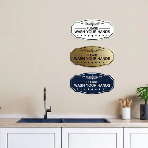 Miniatura 6 de Signs ByLITA Letrero de Victorian Please Wash Your Hands (plata cepillada) - Grande Brushed Silver
