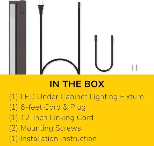 Miniatura 5 de GETINLIGHT Iluminación LED giratoria regulable para debajo del gabinete, blanco seleccionable 2700K/ 4000K, 16 pulgadas, solo enchufado, acabado