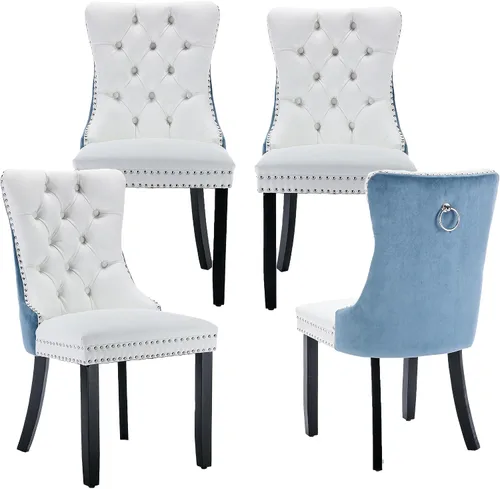 Miniatura 33 de LKTART Juego de 2 sillas de comedor de terciopelo, sillas de comedor copetudas con ribete de anillo de clavo, silla de comedor tapizada con patas