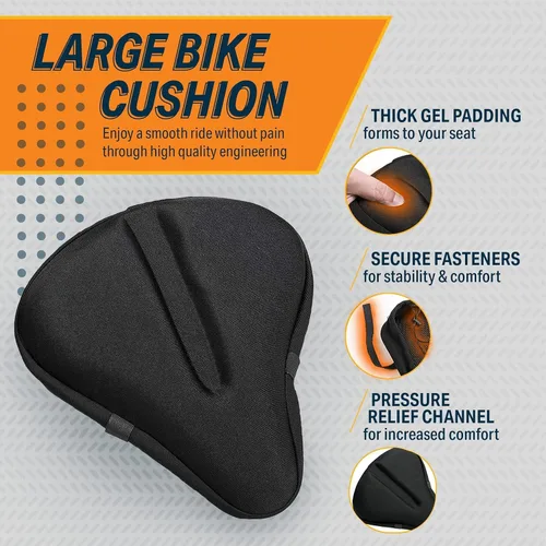 Miniatura 2 de Bikeroo Cojín Cómodo para Asiento de Bicicleta - Cubierta de Gel Acolchada para Ejercicio, Bicicletas de Montaña y Carretera, Ajuste Universal