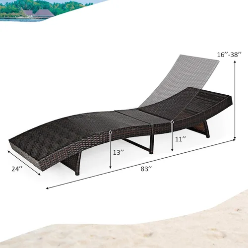 Miniatura 3 de Tangkula Tumbona para exteriores, silla de ratán para patio con cojín grueso extraíble, 5 niveles ajustables, silla de mimbre reclinable de ocio