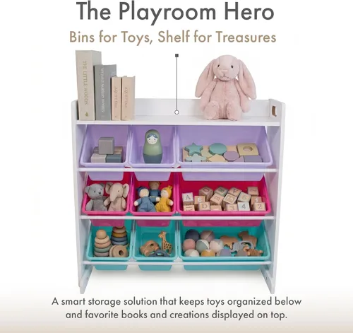 Miniatura 6 de Humble Crew Organizador de almacenamiento de manualidades y juguetes con estante superior y 9 contenedores extraíbles, Estantería para niños