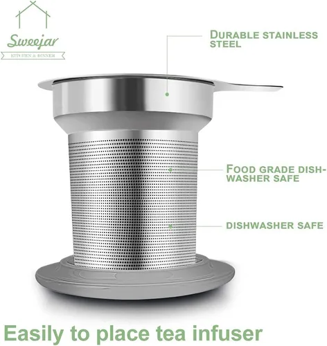 Miniatura 6 de Sweejar Taza infusora de té de porcelana con tapa, taza de té de 16 onzas con coladores para té de hojas sueltas, taza de café apta para microondas