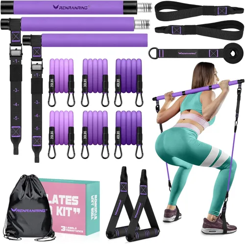 Miniatura 10 de Pilates Bar Kit with Resistance Bands, Multifunctional Pilates Bar for Women & Men with Heavy-Duty Metal Adjustment Buckle, Pilates Home Equipment