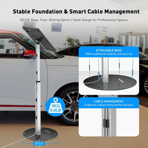 Miniatura 4 de AboveTEK Soporte de piso antirrobo para iPad, soporte de tableta de quiosco de seguridad robusto, soporte seguro ajustable en altura con mecanismo