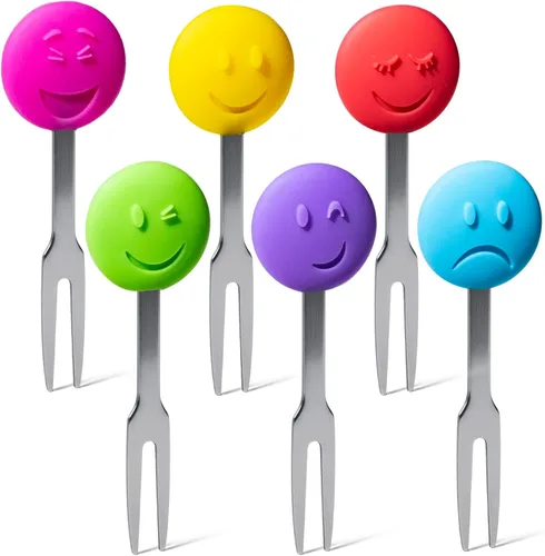 Miniatura 12 de Cucharas y tenedores pequeños de acero inoxidable y silicona, juego de 6 piezas, formas de frutas para frutas, queso, aperitivos Fruitilicious