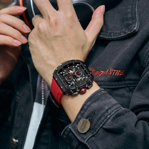 Miniatura 3 de Mini Focus - Reloj deportivo de moda para hombre (cronógrafo, impermeable, luminoso, calendario) con correa de silicona y cuarzo para hombre, Negro