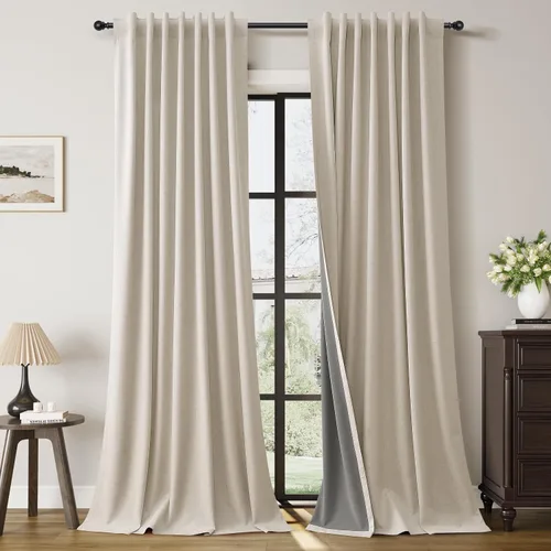 Miniatura 36 de Guken Cortinas opacas de lino, 2 paneles rústicos, elegantes, 100% opacas, con aislamiento térmico, banda de ganchos y trabilla trasera, 52 x 84