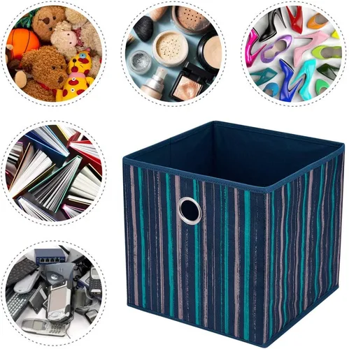 Miniatura 4 de QY-SC17-6 - Cubos de almacenamiento de tela con rayas verticales de 11 x 11 x 11 pulgadas, cajas de almacenamiento plegables, cestas de Cepillo
