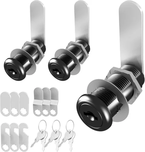 3 piezas de cerraduras de gabinete negras con llaves, cerradura de leva de 1-1/2" con llave similar, cerraduras de leva para RV para gabinetes,