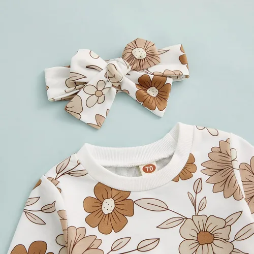 Miniatura 58 de Mandizy Conjunto de ropa de bebé niña otoño 3 6 9 12 18 24 meses sudadera de manga larga y pantalones con estampado floral y diadema
