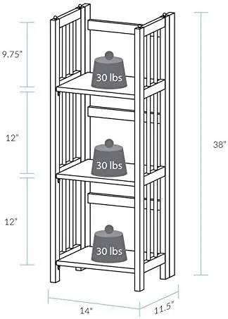 Miniatura 2 de Misc Honey Oak - Estantería plegable con 3 estantes, estilo de madera