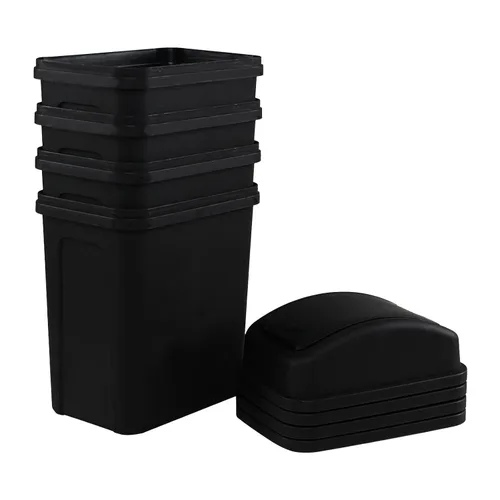 Miniatura 6 de Paquete de 4 cubos de basura pequeños de 7 L con tapa giratoria, cubo de basura de plástico negro