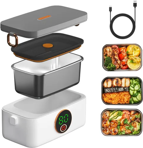 Fiambrera eléctrica portátil inalámbrica para adultos, lonchera calentadora de alimentos, batería recargable de 16000 mAh, contenedor interior de