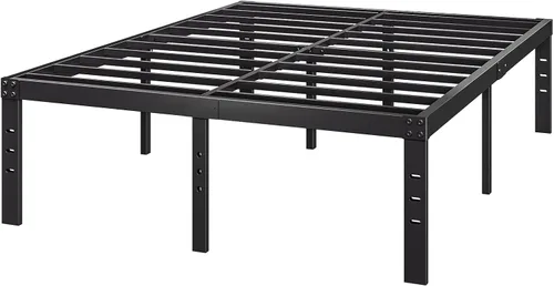 Miniatura 17 de Base de cama alta de 18 pulgadas, tamaño individual, marcos de cama de metal resistentes en negro, no necesita somier, fácil montaje, almacenamiento