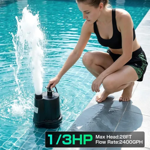 Miniatura 5 de D-HONOR - Bomba de sumidero sumergible para uso general, bomba de agua 1/3 HP 2400 GPH termoplástica eléctrica portátil de transferencia