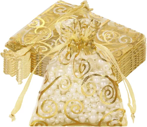 Miniatura 11 de joycraft 50 bolsas de regalo de organza – 11.8 x 7.9 pulgadas, bolsas de regalo de malla dorada con cordón, bolsa de organza para regalo de San