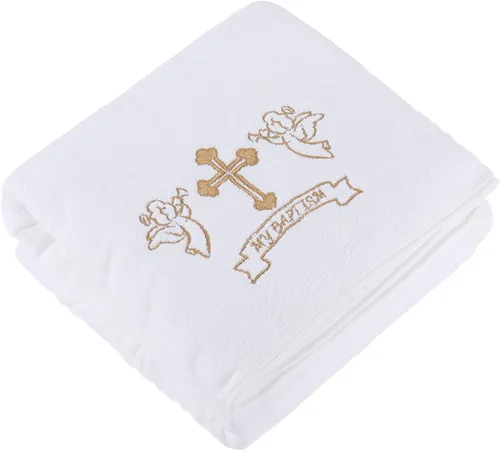 Manta de Bautizo para Bebé Mi Bautizo Dedicación Blanca con Cruz Bordada Manta de Recepción Premium Suave Cálida y Acogedora de Lana de Coral para