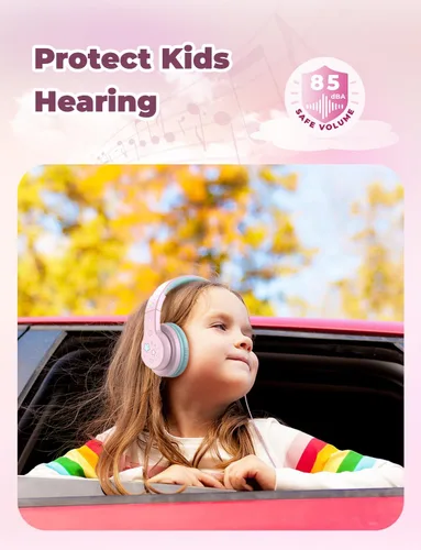 Miniatura 2 de iClever - Auriculares infantiles para la escuela/viajes con volumen seguro de 85dBA, HS19S - Auriculares circumaurales estéreo para niños y niñas