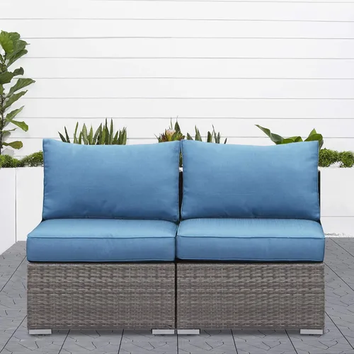 Miniatura 2 de Wisteria Lane Sofá de 2 piezas sin brazos para patio, muebles seccionales de mimbre para exteriores con cojín, sofás de dos plazas adicionales
