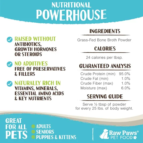 Miniatura 3 de Raw Paws Caldo de hueso de res para perros y gatos, 6 onzas, fabricado en Estados Unidos, adorno de alimentos, caldo de hueso en polvo de proteína
