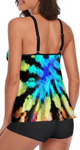 Miniatura 2 de Conjunto de tankini con control de abdomen para mujer, traje de baño de dos piezas, blusa sin mangas con pantalones cortos