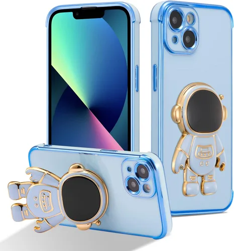 Miniatura 10 de RALEAVO Funda para iPhone 13, bonita funda de astronauta 6D con función de soporte, cubierta de enchapado de lujo, ajuste delgado, TPU suave, Púrpura