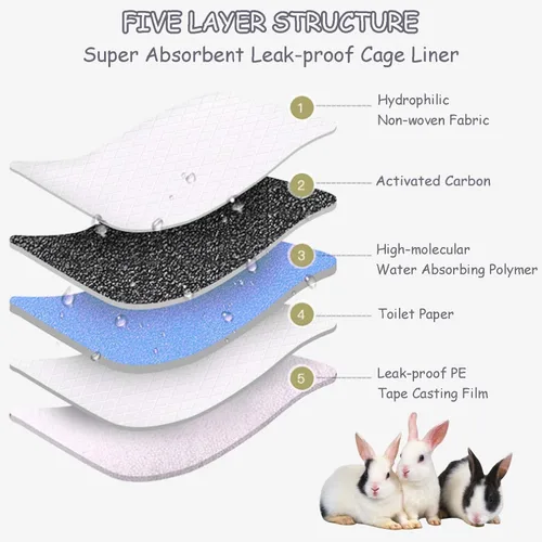 Miniatura 4 de Tfwadmx 50 almohadillas para orina de conejo, cobayas, superabsorbentes, pañales desechables de carbono negro, accesorios de entrenamiento